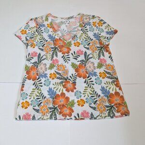 Loft Vintage Soft Women's V-Neck Floral Short Sleeve Shirt, Size XS